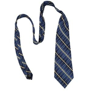 Handmade Silk Necktie Blue Gold Plaid Pattern‎ Business Casual